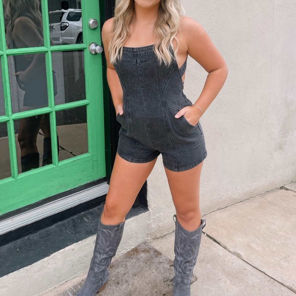 Denim romper with Tie back detail